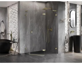 Mexen Lunar, L pravý výklopný päťuholníkový sprchový kút 100 x 80 cm, 8mm číre sklo, zlatý matný profil, 831L-100P-080L-55-00-P