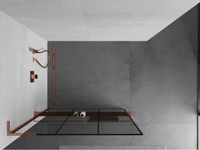 Mexen Kioto+ L, sprchová zástena Walk-In s poličkou a vešiakom 100 x 200 cm, 8mm číre sklo čierny vzor, ružové zlato profil, 800-100-123-60-77
