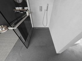 Mexen Kioto+ L, sprchová zástena Walk-In s poličkou a vešiakom 100 x 200 cm, 8mm číre sklo čierny vzor, brúsená oceľ profil, 800-100-123-97-78