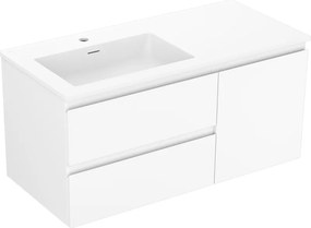 Mexen Orio, kúpeľňová skrinka 100 cm s ľavým umývadlom Otis, 2S, 1D, biela matná, 91A13-10047-3-BBFFF01-W18L01