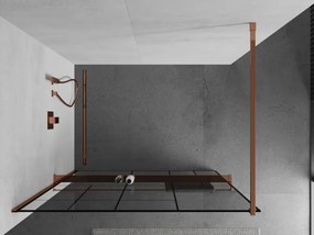 Mexen Kioto, sprchová zástena s poličkou a držiakom na uteráky 100 x 200 cm, 8mm číre sklo s čiernym vzorom, profil ružové zlato, 800-100-121-60-78