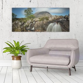 Obraz vodopádov a hory (120x50 cm)
