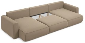 Svetlohnedá zamatová rozkladacia/s úložným priestorom rohová pohovka (do tvaru "U") Kapua – Makamii