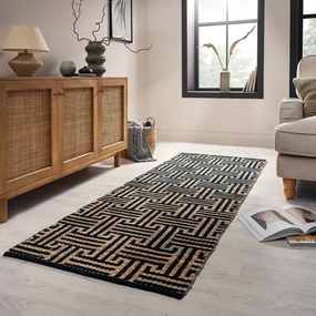 Čierny/v prírodnej farbe ručne tkaný behúň s prímesou juty 80x230 cm Meander Jute – Flair Rugs