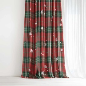 Goldea vianočný dekoračný záves - červené káro s vločkami 280x150 cm