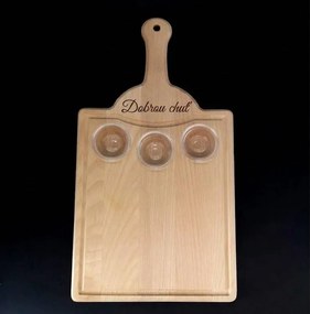 AMADEA Drevená doštička s drážkou a 3 servírovacie misky, masívne drevo, 45x25x2 cm