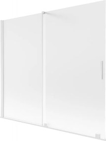 Mexen Velar, 2-krídlová posuvná vaňová zástena 180 x 150 cm, 8mm sklo námraza, biela matná, 896-180-000-31-20