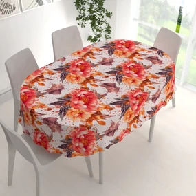 Biante Bavlnený oválny obrus Sandra SA-600 Veľké červeno-ružovo-oranžové kvety pivonky na bielom 100x160 cm