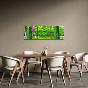 Obraz - Čarovná záhrada s labuťami (s hodinami) (90x30 cm)