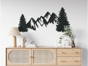 drevko Moderný drevený obraz Hory a les Rozmer obrazu: 31 x 65 cm, Farba dekorácie: Čierna