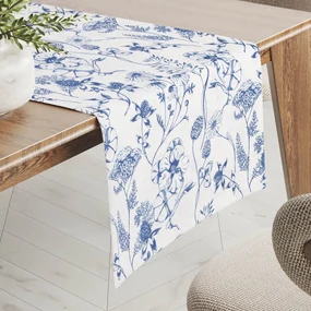 Biante Dekoračný behúň na stôl PML-060 Modré lúčne kvety na bielom 35x120 cm