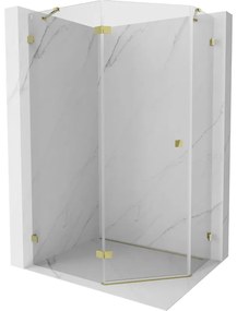 Mexen Lunar, Päťuholníkový sprchový kút Mexen Lunar naklápací doľava 100 x 90 cm, 8mm číre sklo, zlatý profil, 831-100L-090P-50-00-L