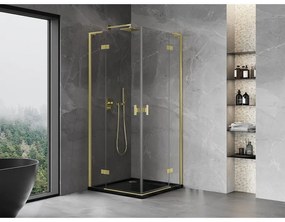 Mexen Mist-H L Duo, 2-krídlový sprchový kút 75 x 75 cm, číre sklo, zlatý matný profil, 8A5L-075L-075P-55-00