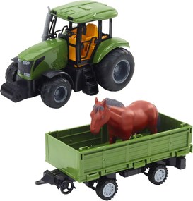 LEAN Toys Súprava traktora s prívesom a koňom, diaľkovo ovládaná RC