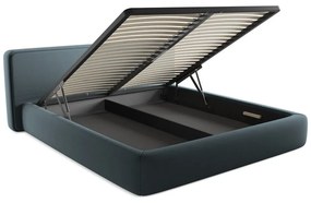 Modrá čalúnená dvojlôžková posteľ s úložným priestorom s roštom 180x200 cm Kiana – Makamii