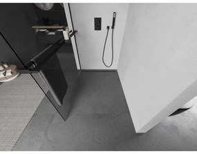 Mexen Kioto+ L, sprchová zástena Walk-In s poličkou a vešiakom 60 x 200 cm, 8mm číre sklo, čierny profil, 800-060-123-70-00