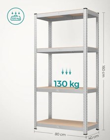 Súprava 2 ks oceľových nastaviteľných políc s vysokou nosnosťou, 160x80x40, sivé