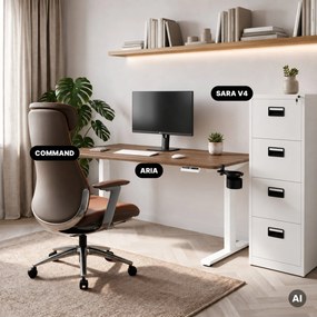 Elektrický stôl s nastaviteľnou výškou ergonomický biely/orech,1400x700 mm: ARIA