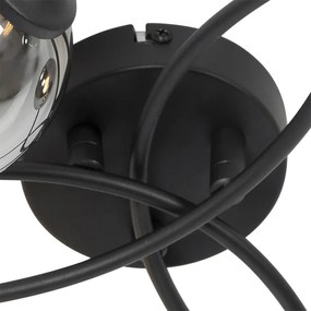 Moderné stropné svietidlo čierne 6-žiarovkové s dymovým sklom - Atény