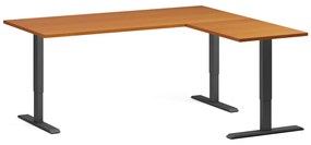 Výškovo nastaviteľný stôl, 180x160 cm, 3 motory, L/P, čierna podnož, čerešňa
