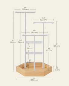 Stojan na šperky, kovový a drevený stromček na šperky