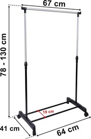 Vešiakový stojan VERA na kolieskach čierny