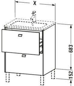 DURAVIT Brioso stojaca skrinka pod umývadielko na nožičkách, 2 zásuvky, 620 x 479 x 835 mm, biela vysoký lesk, BR440102222