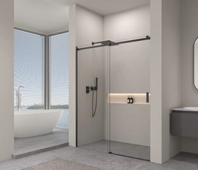 Erga Lynn, posuvné sprchové dvere do otvoru 160x195 cm, 8mm číre sklo, čierny profil, ERG-V02-LYNN-D160-CL-BK
