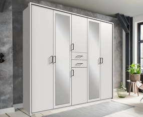 Šatníková skriňa so zrkadlami Düsseldorf, 225 cm, biela