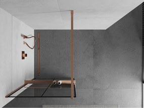 Mexen Kioto+, sprchová zástena Walk-In s poličkou a vešiakom 80 x 200 cm, 8mm číre sklo čierny vzor, medený matný profil, 800-080-121-65-77