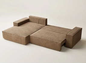 Svetlohnedá ženilková rozkladacia/s úložným priestorom rohová pohovka (ľavý roh/s leňoškou) Maze – Maison de Rêve