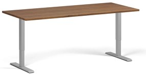 Výškovo nastaviteľný stôl, 180x80 cm, 2 motory, sivá podnož, orech