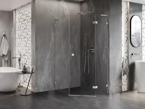 Mexen Lunar, L pravý výklopný päťuholníkový sprchový kút 90x100 cm, 8mm číre sklo, oceľový profil, 831L-090P-100L-97-00-P
