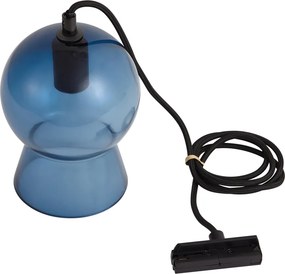 Retro závesná lampa čierna s modrým sklom pre 1-fázový koľajnicový systém - Iconic Bell