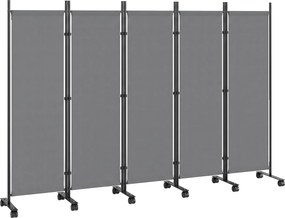 Outsunny 5-dielny paraván 252 × 40 × 170 cm — samostatne stojaci skladací paraván s 12 kolieskami, oceľový rám, vodoodpudivý polyester, tmavosivý | Ao
