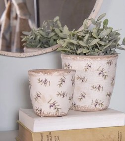 Béžový antik obal na kvetináč s olivami Olive Fields M - Ø 14*13 cm