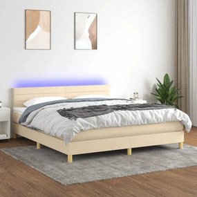 Posteľ boxsping s matracom a LED krémová 180x200 cm látka 3133818