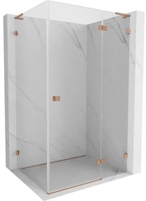 Mexen Lunar, L pravostranný výklopný sprchový kút 85 x 80 cm, 8mm číre sklo, profil medená matná, 834L-085-080-65-00-P