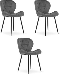 Set troch jedálenských stoličiek MANGO zamatové tmavosivé / čierne nohy (3 ks)