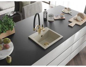 Mexen Milo, granitový drez 435x410x171 mm, 1-komorový a drezová batéria Duo, béžová, 6505-69-671701-57-G