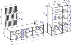 Obývacia stena Heathrow, biela/dub artisan, s osvetlením