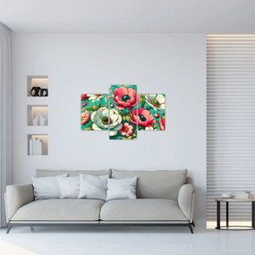 Obraz - Kvety na modrom pozadí (90x60 cm)