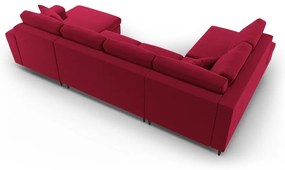 Červená zamatová rozkladacia/s úložným priestorom rohová pohovka (ľavý roh/do "U") Kyoto – Cosmopolitan Design