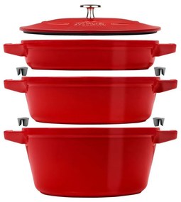 Staub Cocotte 3-dielna súprava liatinového hrnca, panvice a zapekacej misy 24 cm, čerešňa, 40508-387