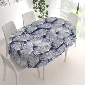 Biante Bavlnený oválny obrus Sandra SA-414 Biele abstraktné páperie na modrom 140x160 cm