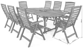 Home Garden Záhradný nábytok Akacja, oválny rozkladací stôl + 8 polohovateľných stoličiek