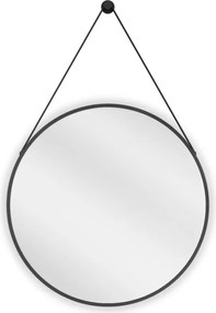 Mexen String, okrúhle kúpeľňové zrkadlo na pásiku 60 cm, farba rámu čierna matná, 9854-060-060-000-70