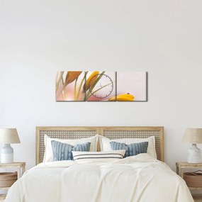 Obraz - Jarné kvety (s hodinami) (90x30 cm)