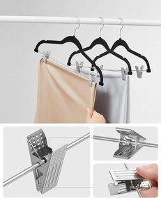 Vešiaky na nohavice, sada 12 zamatových vešiakov, čierne