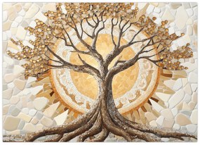Obraz – Zlatý strom života v mozaike (70x50 cm)